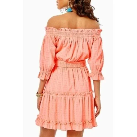 NWT Lilly Pulitzer Louisa Orange Mini Dress Size Small Off The Shoulder